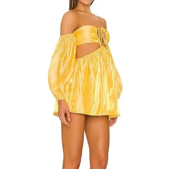 🎀$20 SALE🎀NWT REVOLVE More To Come Nadia Yellow Mini Cut Out Dress - Picture 7 of 7
